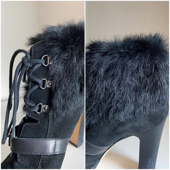Aquatalia Grandly Suede-Rabbit Fur Lace-Up Boot Black - Picture 11 of 16